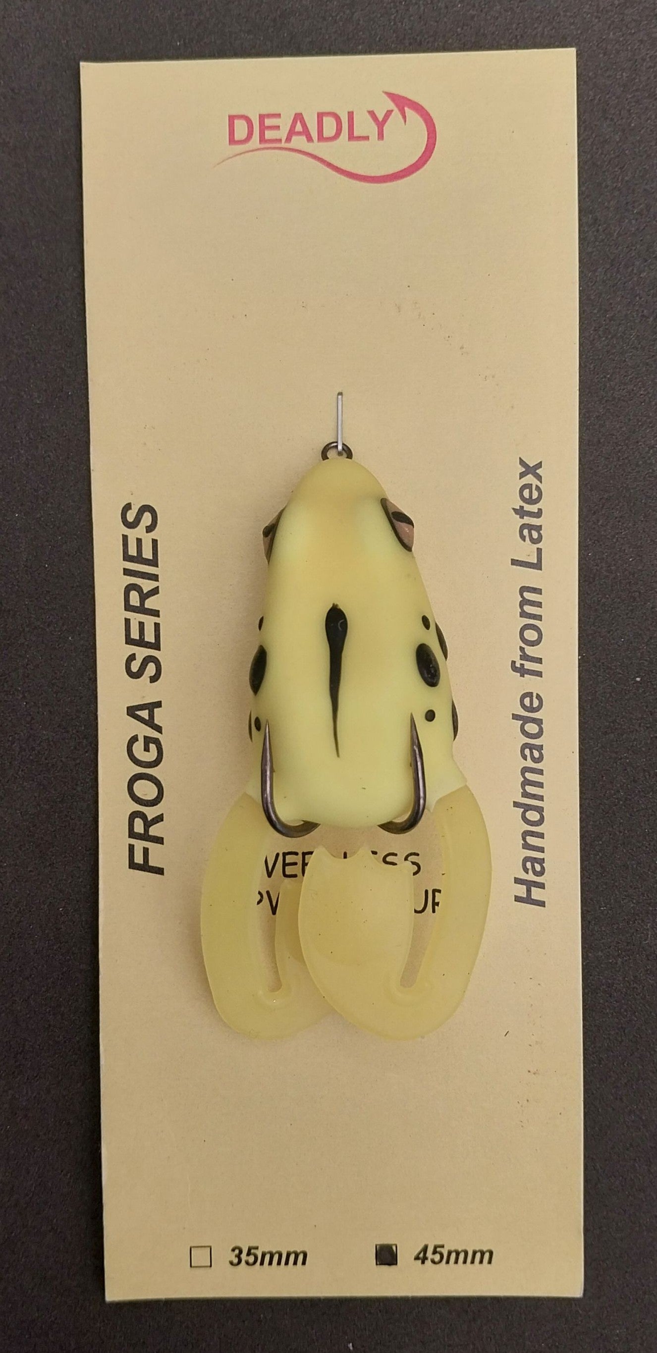 Cloga Frog Lures, 45mm Yellow Black Spot Gold Eye, Flapa